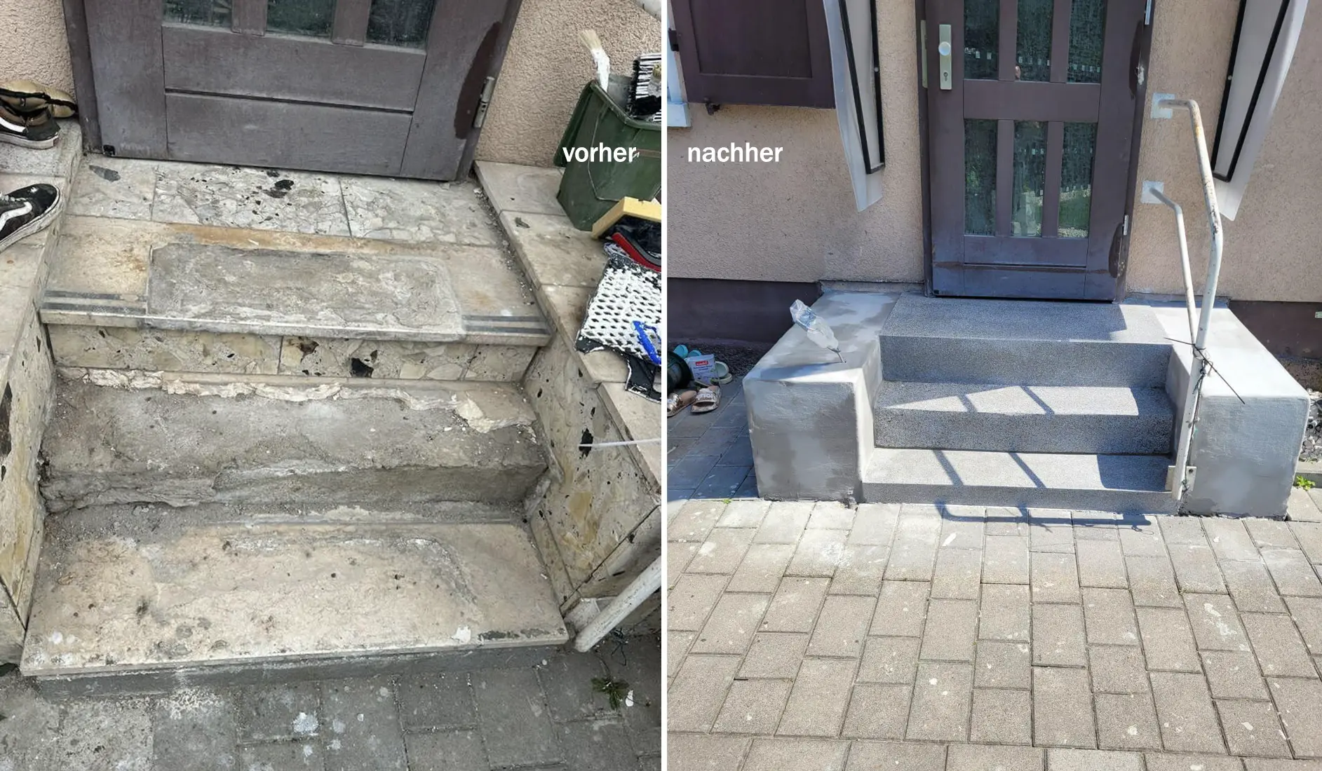 Terrazzostufen saninieren, vorher/nachher